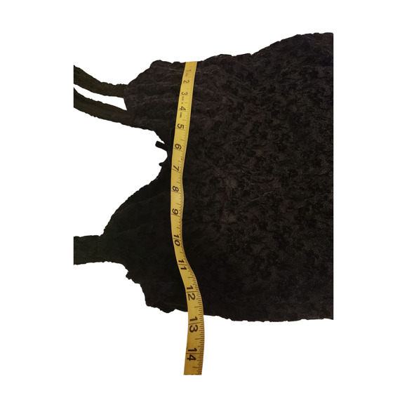 Black maxi Flocked Velvet Dress Spaghetti Strap High Slit Back Sheer Lined Sz L - Picture 9 of 16